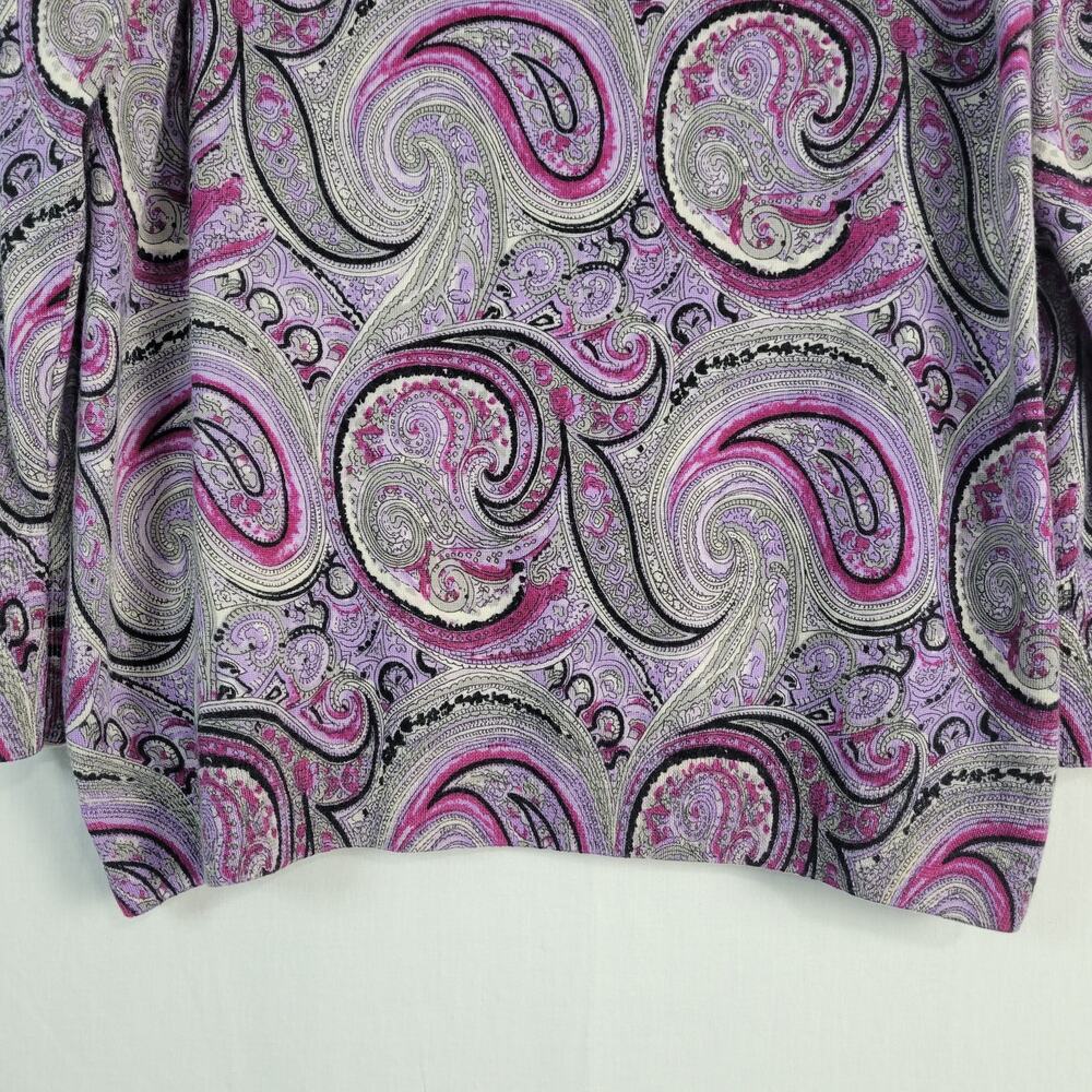 Talbots Merino Wool Gathered Shoulder Paisley Sweater Top size 2XP purple office - Picture 5 of 7